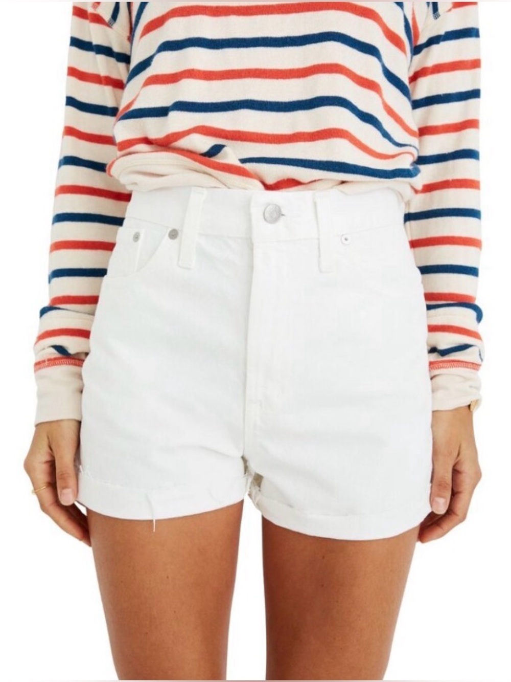 New Madewell The Perfect Jean  Women White Denim Cutoff High Rise Shorts Sz 27